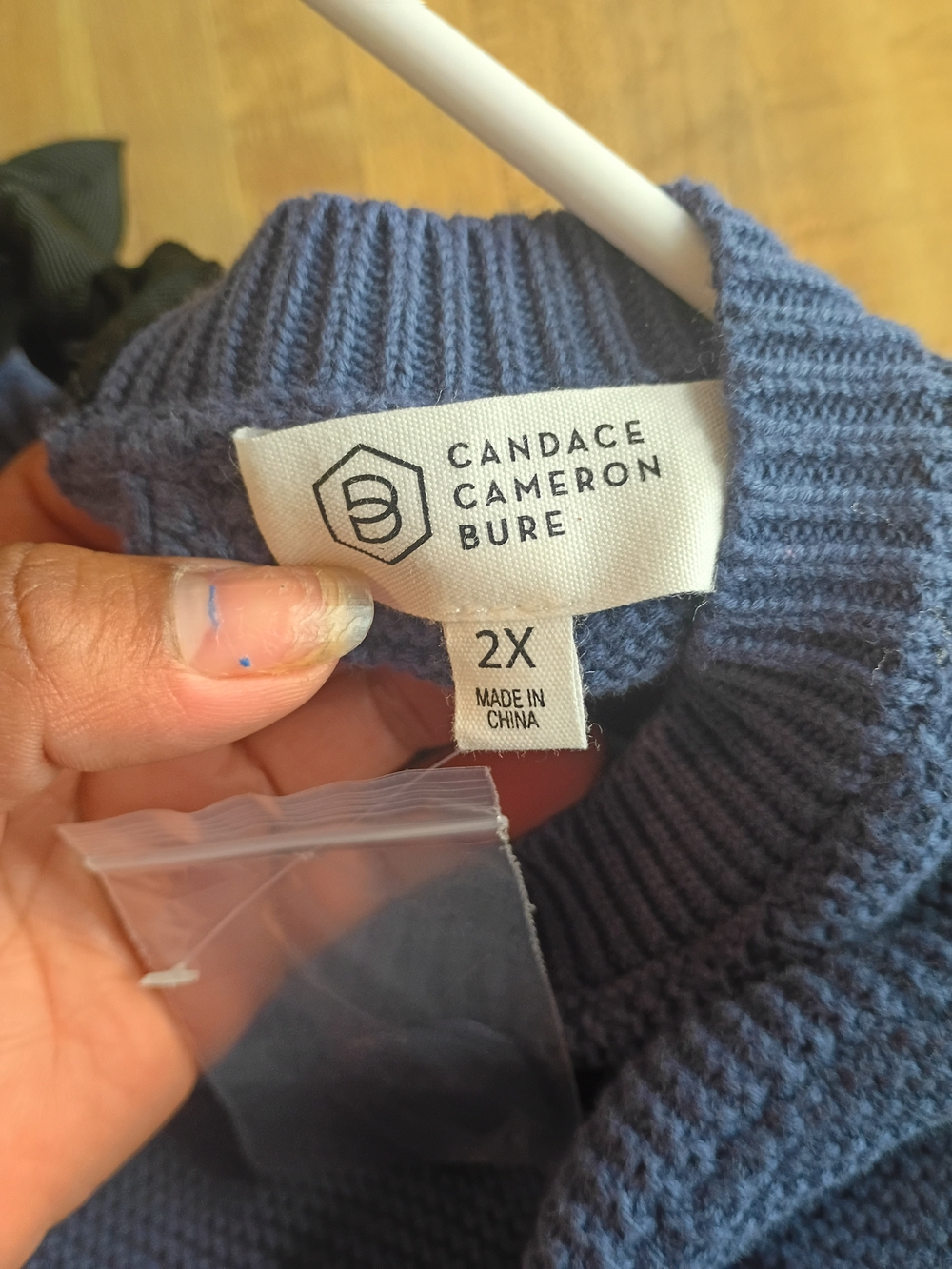 Candace Cameron Bure Navy Blue Textured Crewneck Sweater - Picture 9 of 14